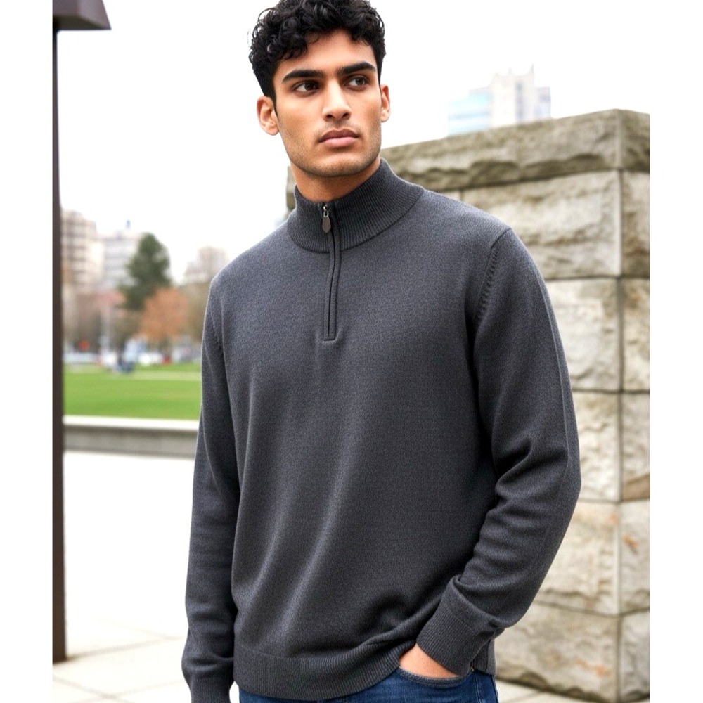 Brooks Brothers Thick Merino Wool 1/4 Zip Sweater Men's 2XL Charcoal Herringbone